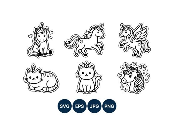 Download Cute Unicorn and Cat Vector Line Art - Premium Resources