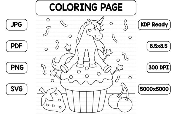 Download Unicorn Sitting on Cupcake Coloring Page - Premium Bundle